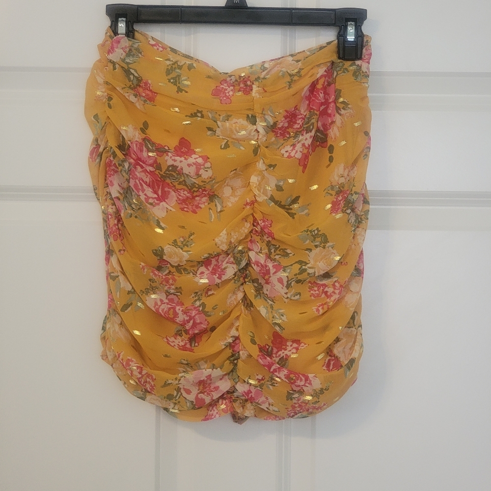 ORANGE FLORAL RUFFLE TRIM MINI SKIRT - Picture 3 of 8
